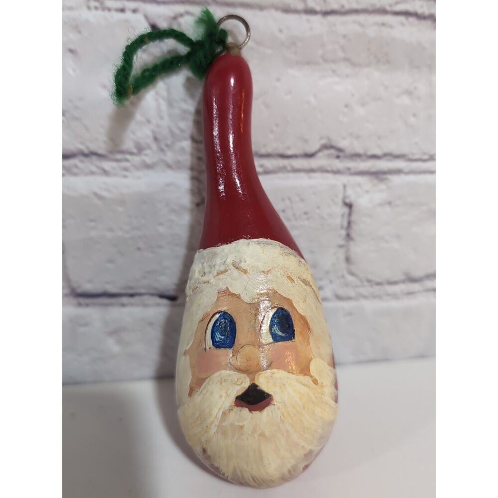 VINTAGE HAND PAINTED SANTA CLAUS Mini Gourd FOLK ART CHRISTMAS 5”